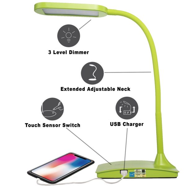 TW Lighting IVY-40WT The IVY LED Desk Lamp with USB Port-3-Way-Touch-Switch